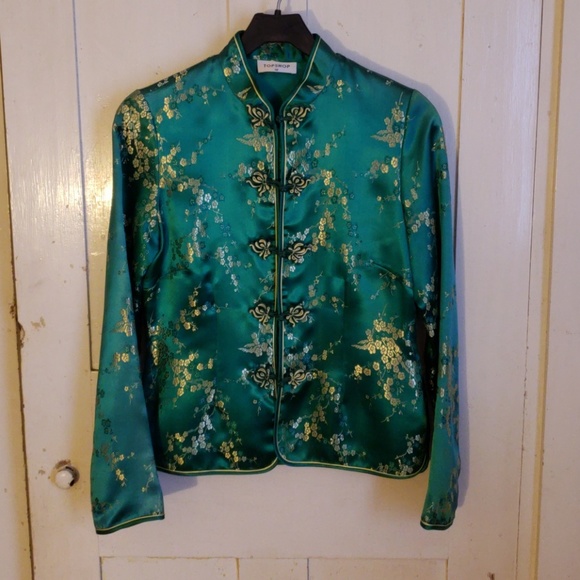 Topshop Jackets & Blazers - Emerald green Chinese style satin evening jacket
